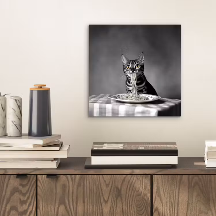 Aluminium schilderij - Bengaal - Kat - Tafelkleed - Zwart - Wit - Dier — 2