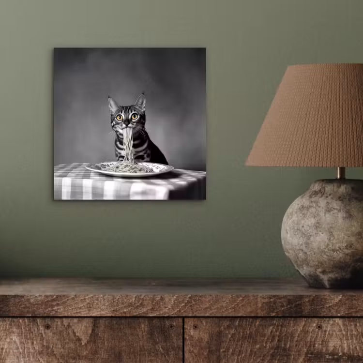 Aluminium schilderij - Bengaal - Kat - Tafelkleed - Zwart - Wit - Dier — 3