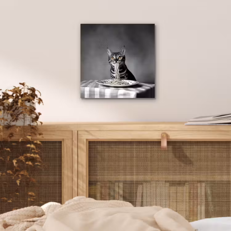 Aluminium schilderij - Bengaal - Kat - Tafelkleed - Zwart - Wit - Dier — 4