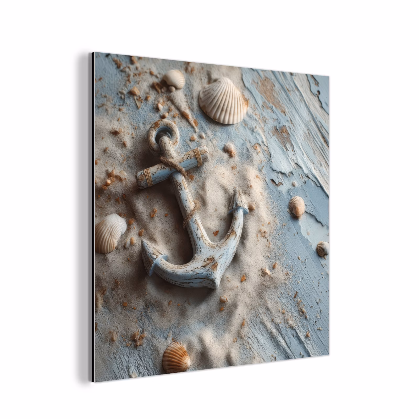 Aluminium schilderij - Anker - Hout - Schelpen - Zand — 1