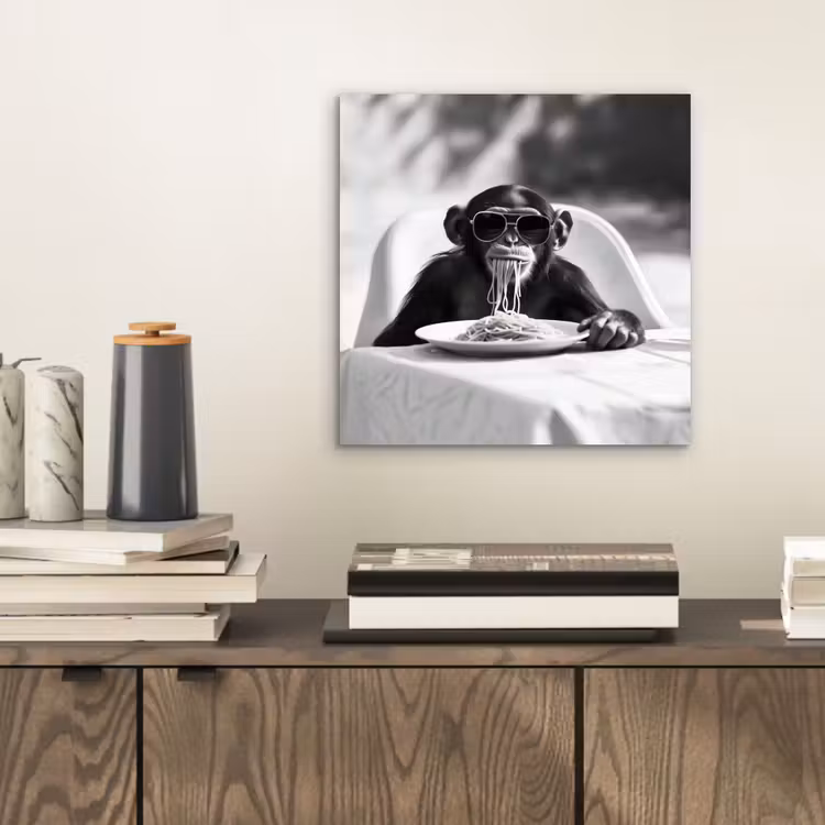 Aluminium schilderij - Aap - Spaghetti - Zonnebril - Zwart wit - Cool - Dier — 2