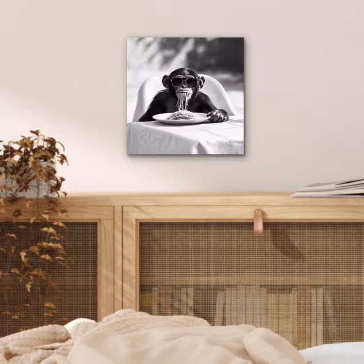 Aluminium schilderij - Aap - Spaghetti - Zonnebril - Zwart wit - Cool - Dier — 4