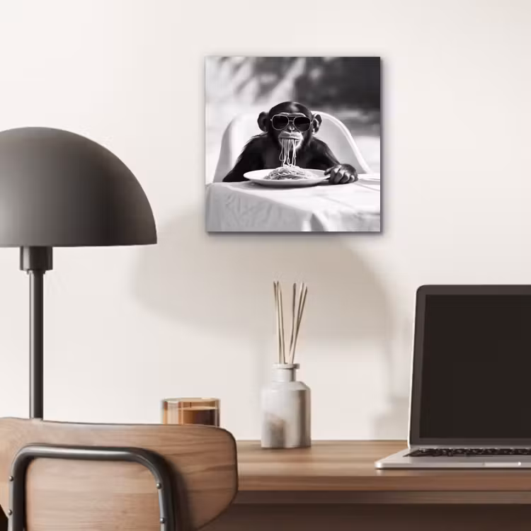 Aluminium schilderij - Aap - Spaghetti - Zonnebril - Zwart wit - Cool - Dier — 6