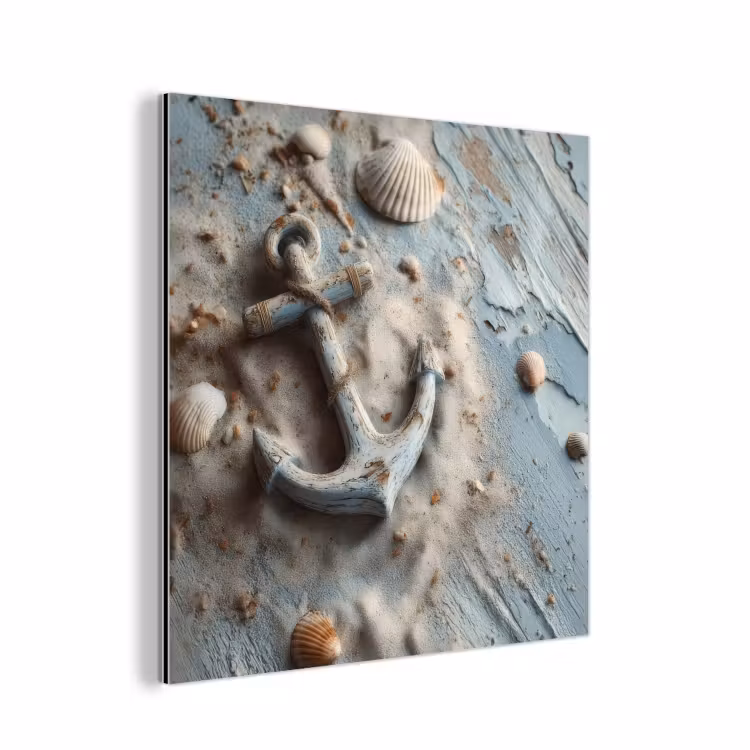 Aluminium schilderij - Anker - Hout - Schelpen - Zand — 1