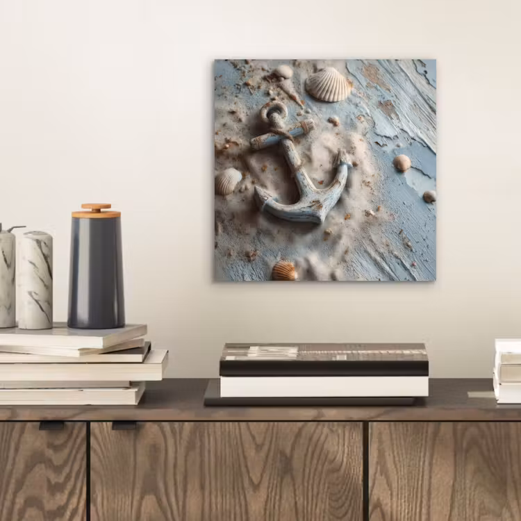 Aluminium schilderij - Anker - Hout - Schelpen - Zand — 2