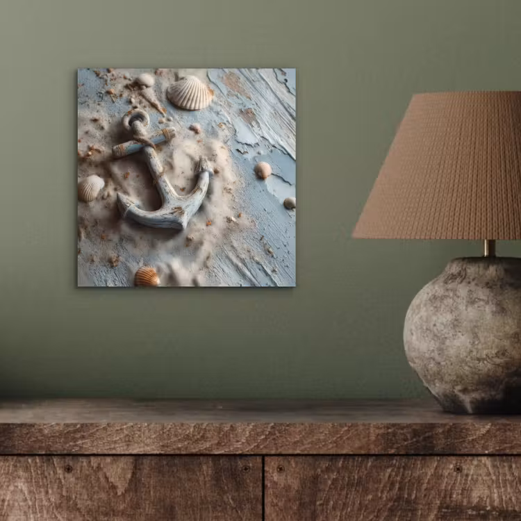 Aluminium schilderij - Anker - Hout - Schelpen - Zand — 3