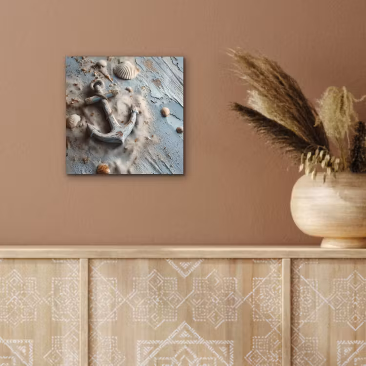 Aluminium schilderij - Anker - Hout - Schelpen - Zand — 5