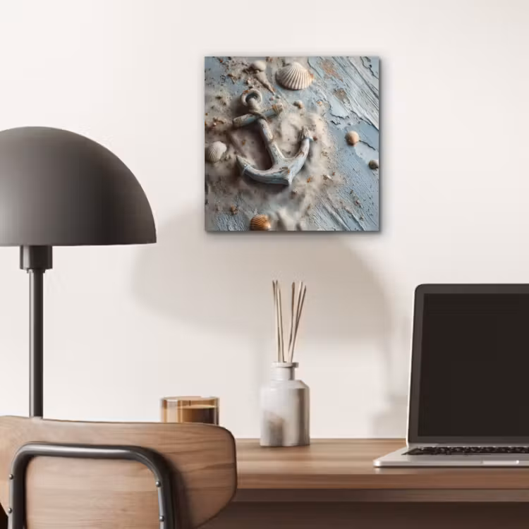 Aluminium schilderij - Anker - Hout - Schelpen - Zand — 6