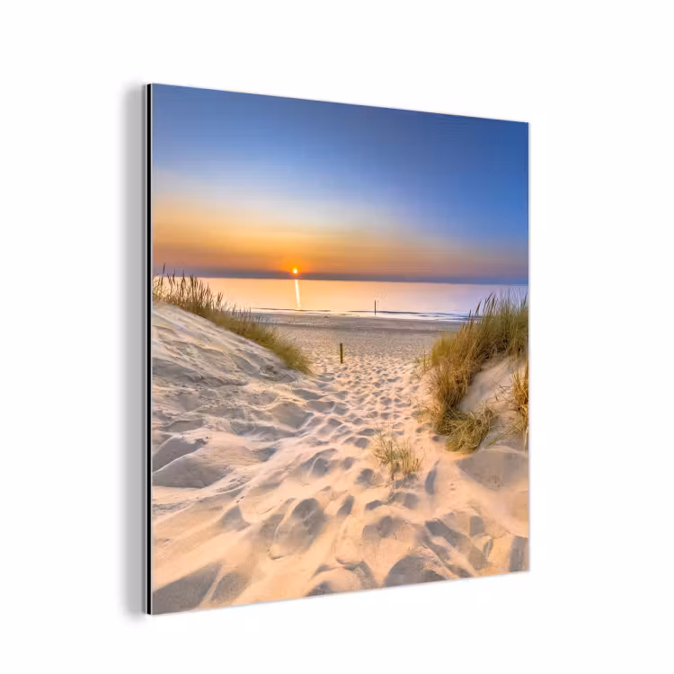 Aluminium schilderij - Duin - Zonsondergang - Horizon - Strand - Gras — 1