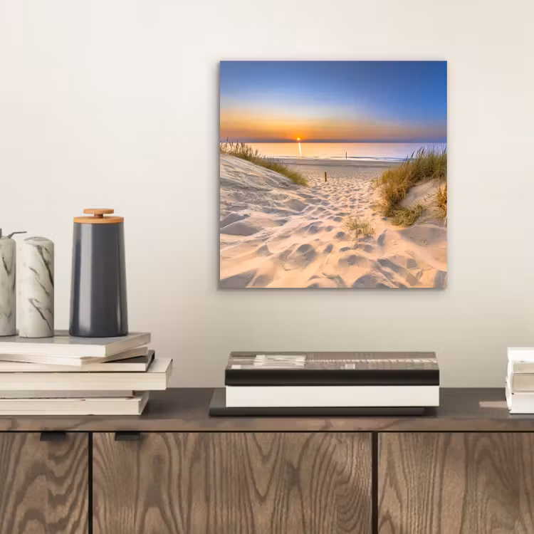 Aluminium schilderij - Duin - Zonsondergang - Horizon - Strand - Gras — 2