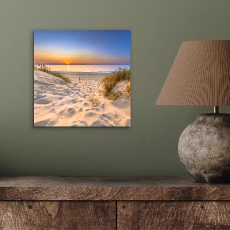 Aluminium schilderij - Duin - Zonsondergang - Horizon - Strand - Gras — 3