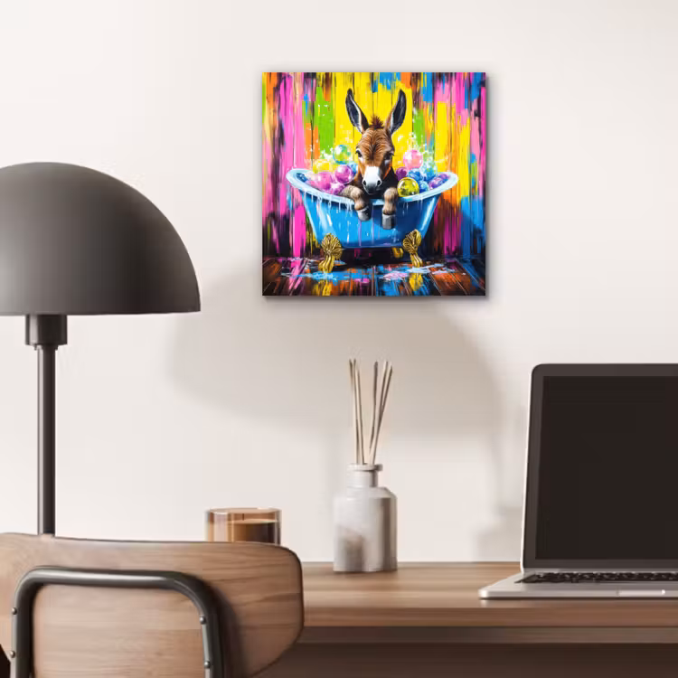 Aluminium schilderij - Ezel - Badkuip - Roze - Schuim — 6