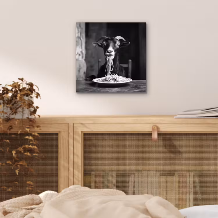 Aluminium schilderij - Geit - Bord - Spaghetti - Zwart Wit — 4