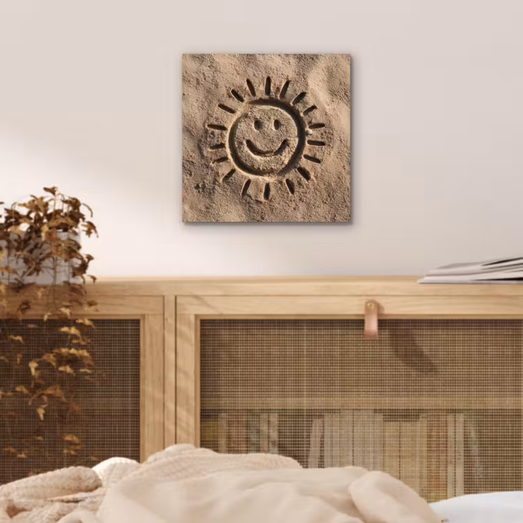 Aluminium schilderij - Gezichtje - Zon - Zand - Getekend — 4