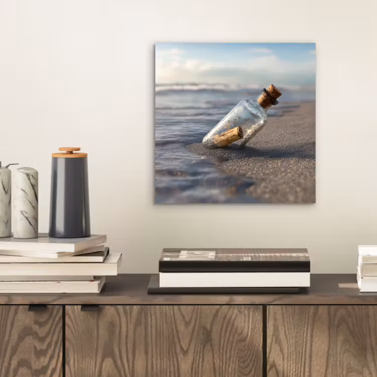 Aluminium schilderij - Glazenfles - Post - Zee - Zand — 2