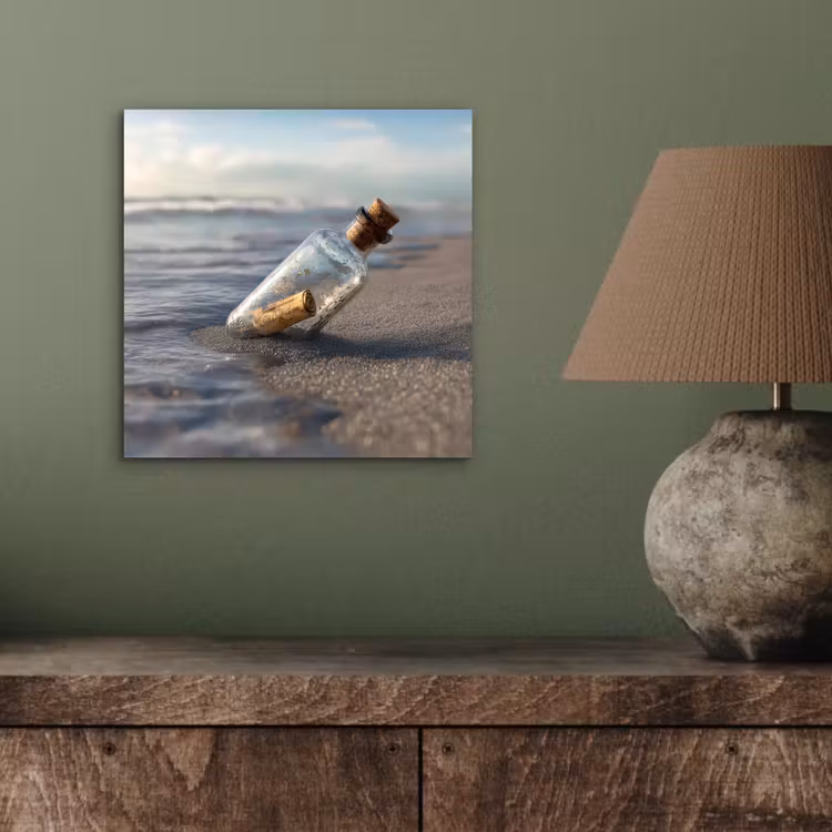 Aluminium schilderij - Glazenfles - Post - Zee - Zand — 3