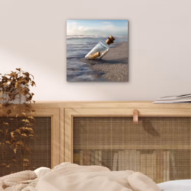 Aluminium schilderij - Glazenfles - Post - Zee - Zand — 4