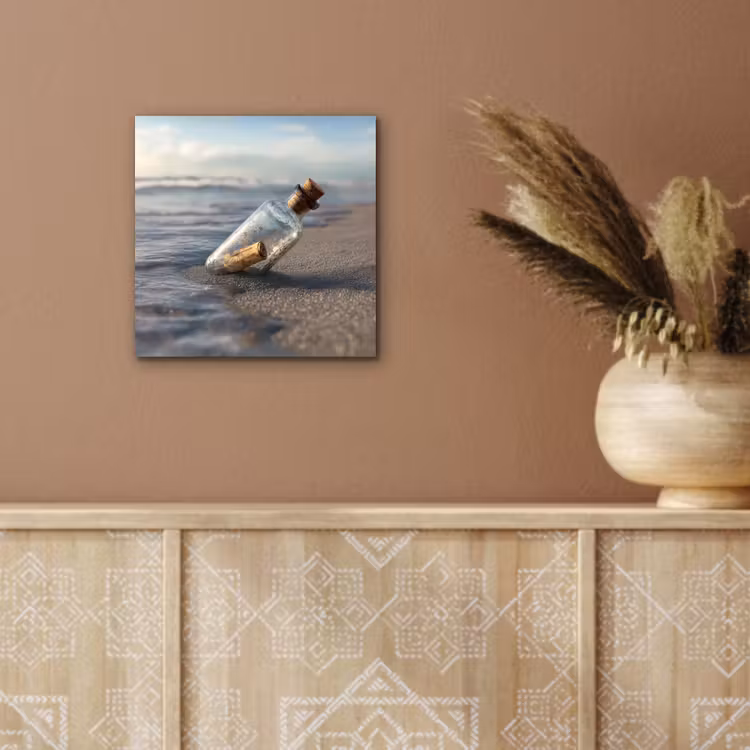 Aluminium schilderij - Glazenfles - Post - Zee - Zand — 5