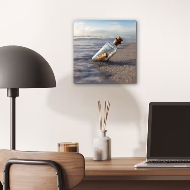 Aluminium schilderij - Glazenfles - Post - Zee - Zand — 6