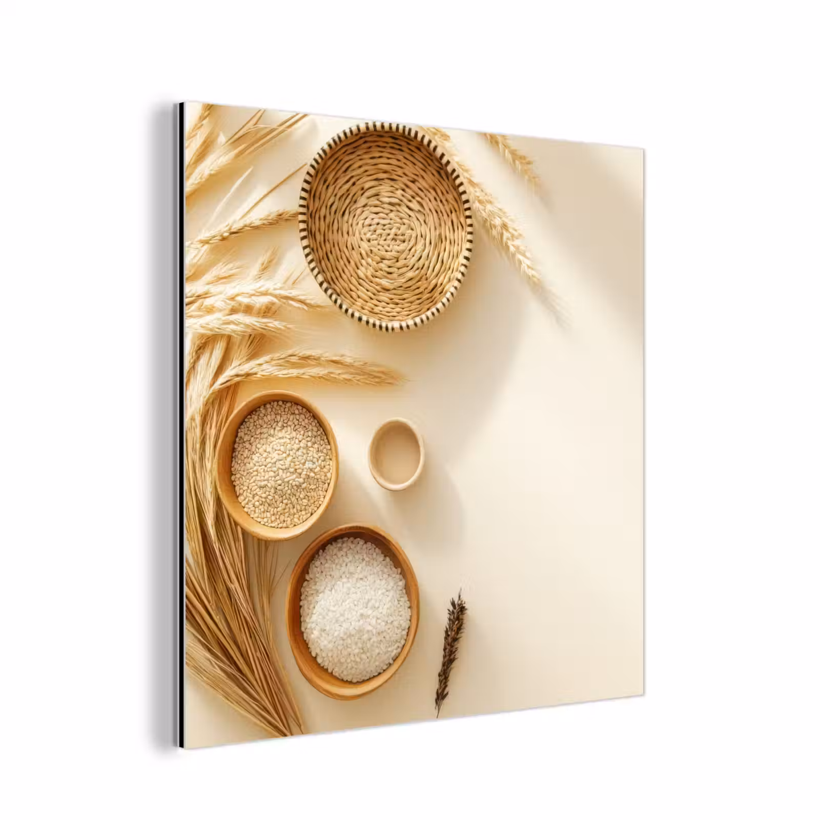 Aluminium schilderij - Granen - Hout - Kom - Beige — 1
