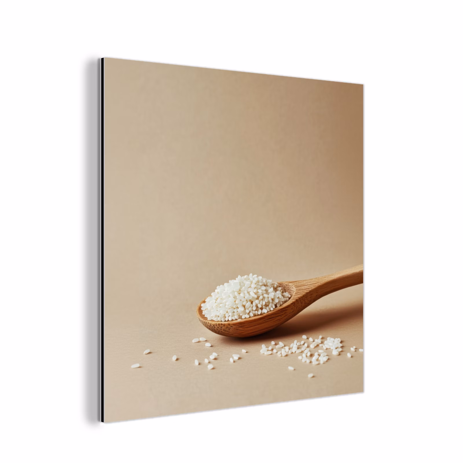 Aluminium schilderij - Lepel - Rijst - Hout - Beige — 1
