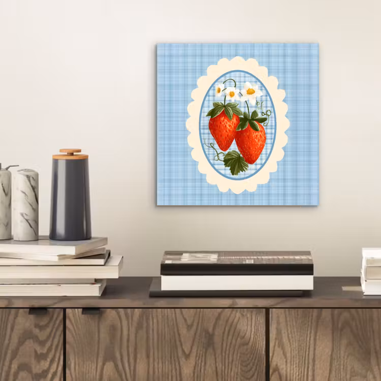 Aluminium schilderij - Aardbeien - Lijst - Rood - Geruit — 2