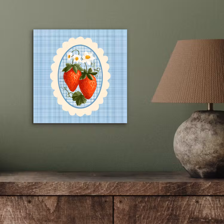 Aluminium schilderij - Aardbeien - Lijst - Rood - Geruit — 3