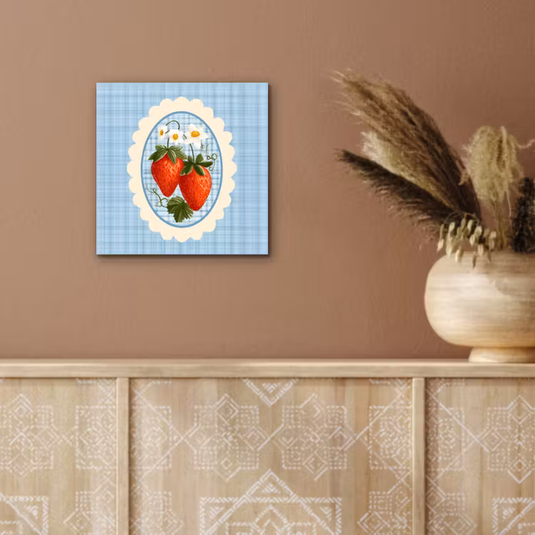 Aluminium schilderij - Aardbeien - Lijst - Rood - Geruit — 5