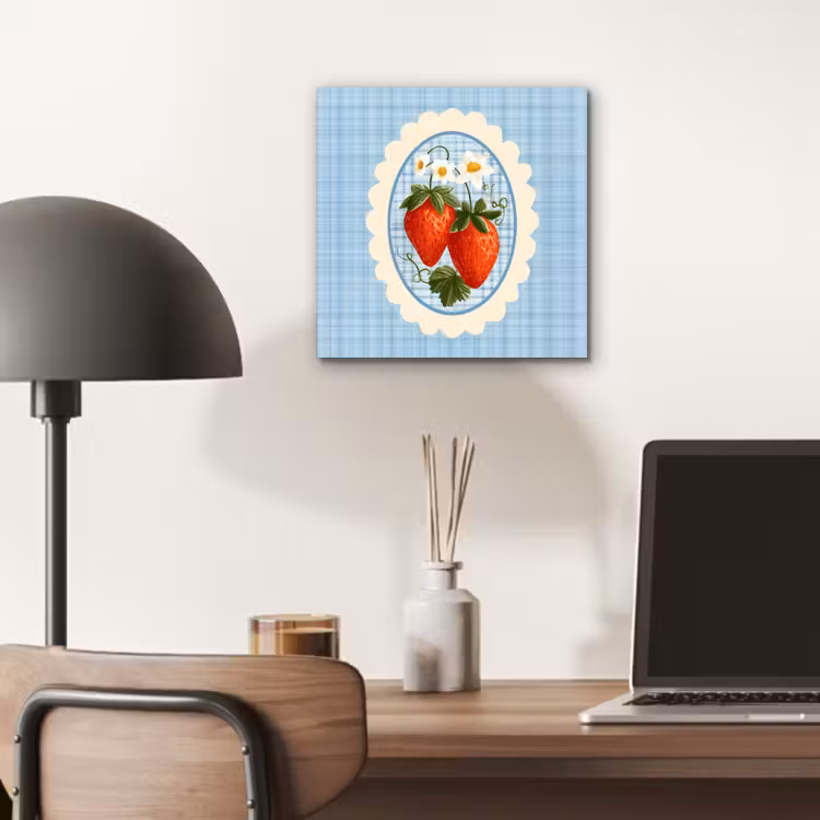 Aluminium schilderij - Aardbeien - Lijst - Rood - Geruit — 6