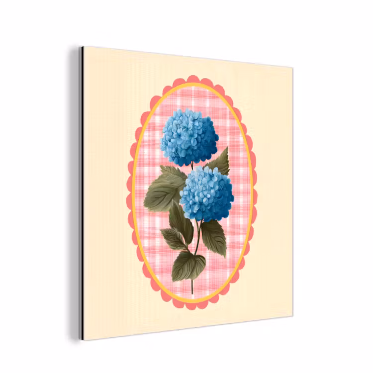 Aluminium schilderij - Bloemen - Blauw - Lijst - Bladeren — 1