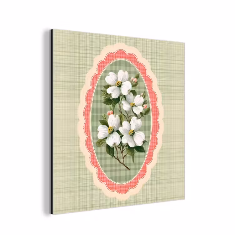 Aluminium schilderij - Bloemen - Illustratie - Geruit - Groen — 1