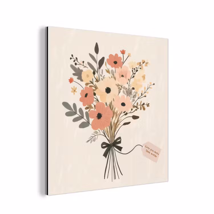 Aluminium schilderij - Bloemen - Quote - Beige - Lint — 1