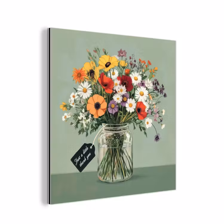 Aluminium schilderij - Bloemen - Vaas - Kaartje — 1