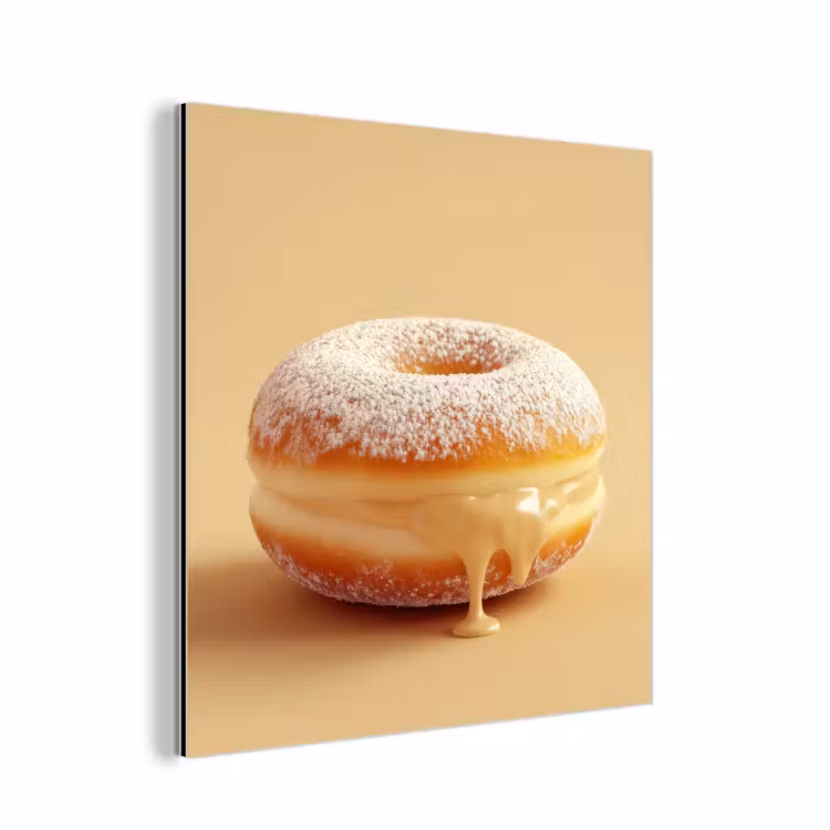 Aluminium schilderij - Donut - Romig - Poedersuiker - Beige — 1