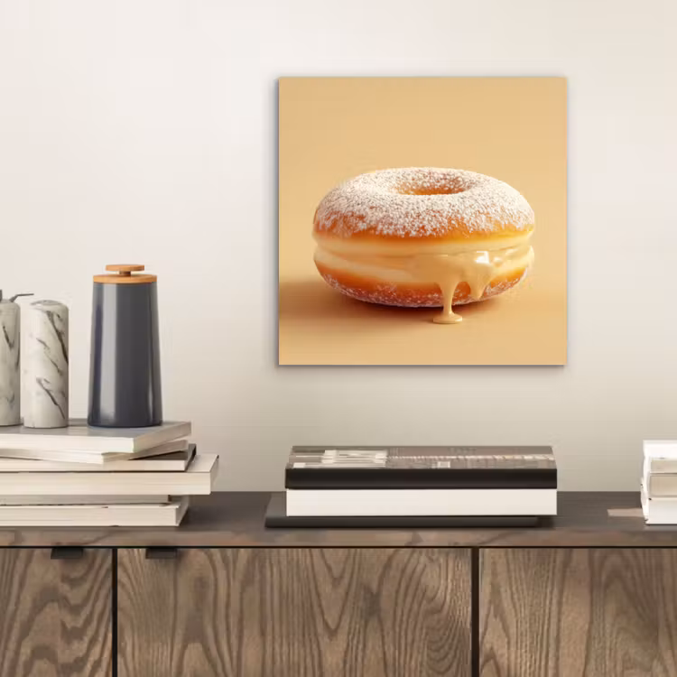 Aluminium schilderij - Donut - Romig - Poedersuiker - Beige — 2