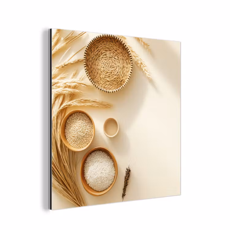 Aluminium schilderij - Granen - Hout - Kom - Beige — 1