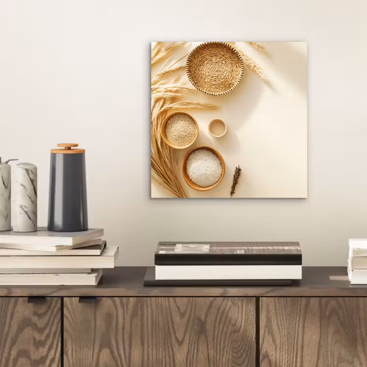 Aluminium schilderij - Granen - Hout - Kom - Beige — 2