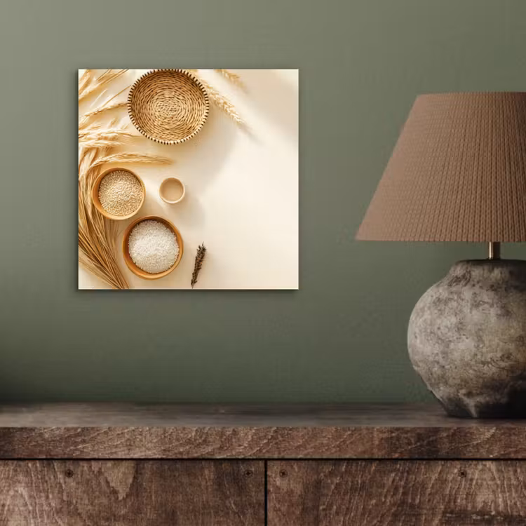 Aluminium schilderij - Granen - Hout - Kom - Beige — 3