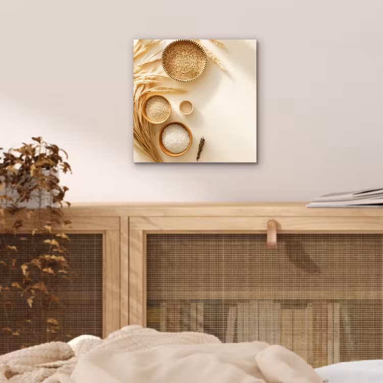 Aluminium schilderij - Granen - Hout - Kom - Beige — 4