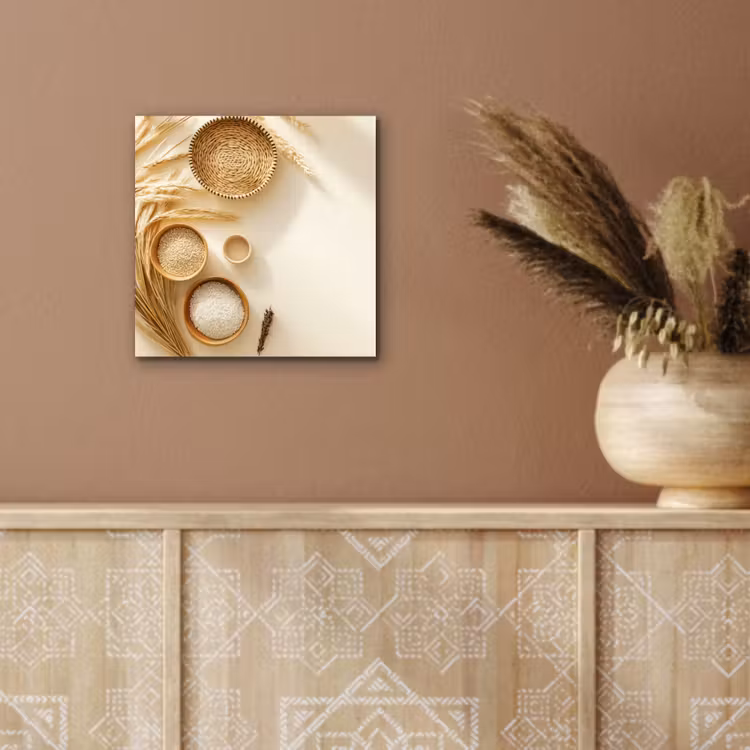 Aluminium schilderij - Granen - Hout - Kom - Beige — 5