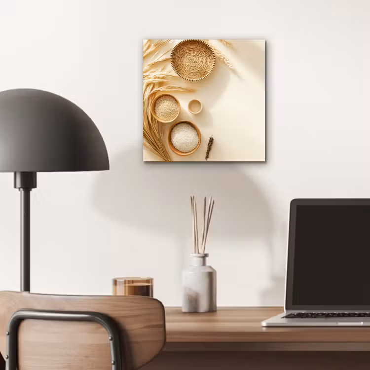 Aluminium schilderij - Granen - Hout - Kom - Beige — 6