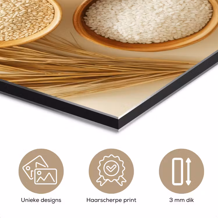 Aluminium schilderij - Granen - Hout - Kom - Beige — 7