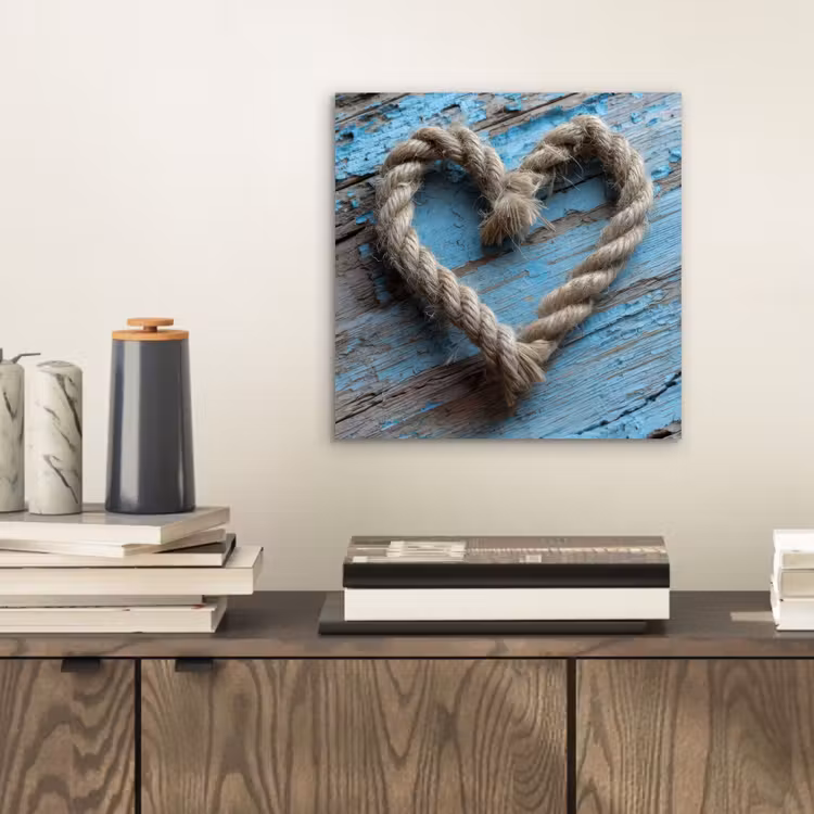 Aluminium schilderij - Hart - Touw - Hout - Rustiek — 2