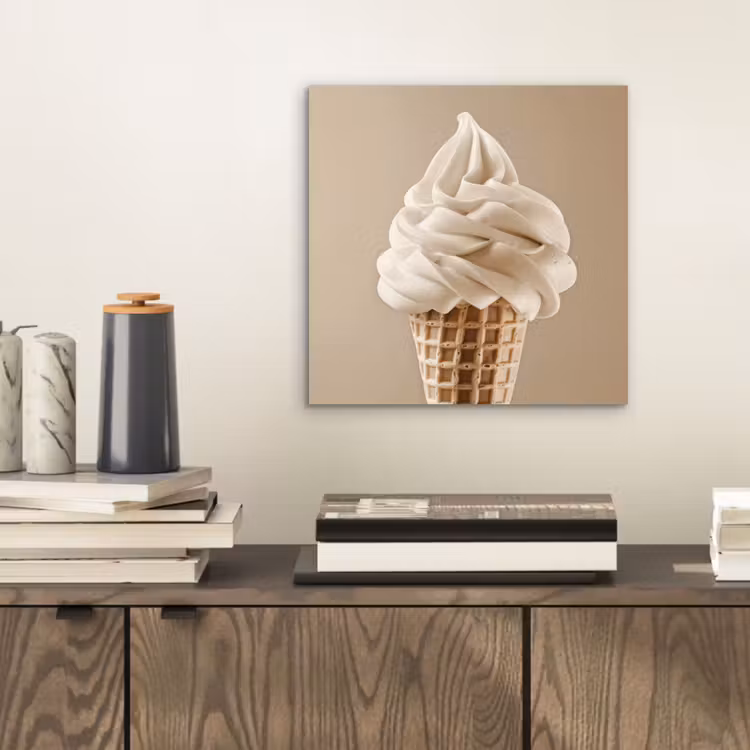Aluminium schilderij - IJs - Softijs - Romig - Hoorntje - Beige — 2