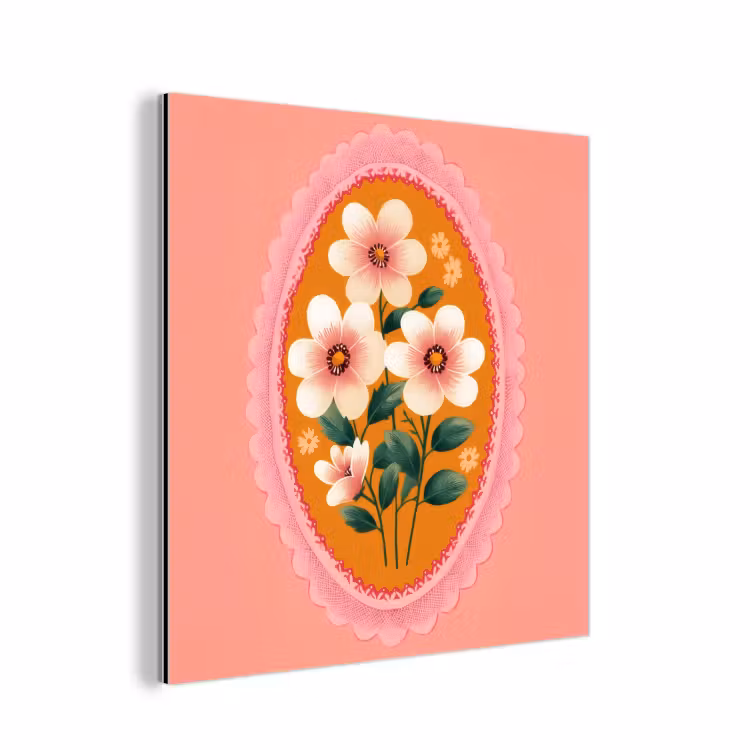 Aluminium schilderij - Illustratie - Bloemen - Rand - Roze — 1