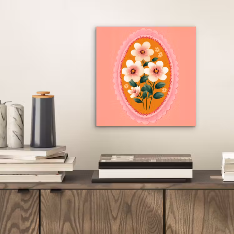 Aluminium schilderij - Illustratie - Bloemen - Rand - Roze — 2