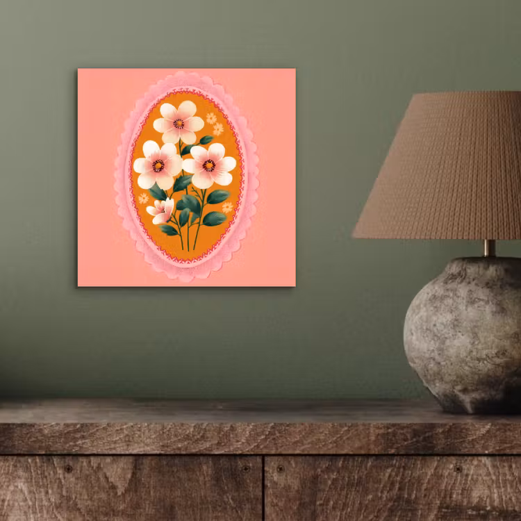 Aluminium schilderij - Illustratie - Bloemen - Rand - Roze — 3