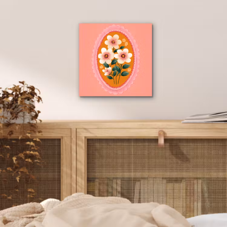 Aluminium schilderij - Illustratie - Bloemen - Rand - Roze — 4