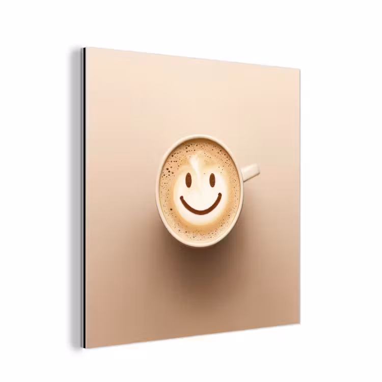 Aluminium schilderij - Koffie - Melkschuim - Lach - Beige — 1