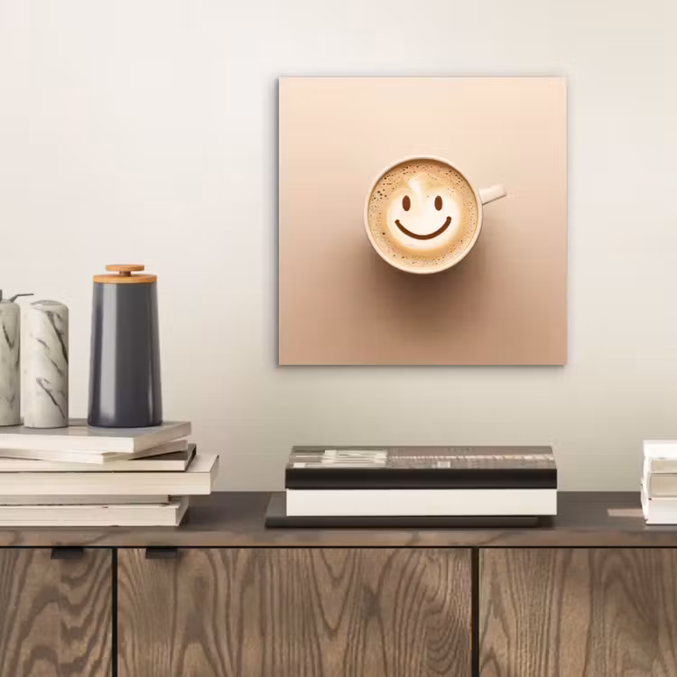 Aluminium schilderij - Koffie - Melkschuim - Lach - Beige — 2